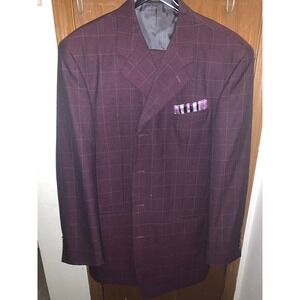 CARLO ZARELLI Mens 44L Burgundy Plaid Wool Blend Sport Jacket Blazer and Pants